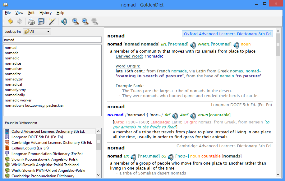 Nomad Dictionary Windows 8 screenshot